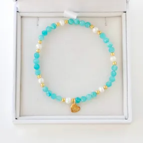 SAMPLE SALE- Amazonite and Pearl Beaded Stretch Bracelet