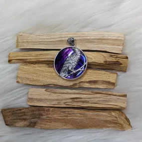 Sterling Silver Raven Charm Pendant with Gorgeous Purple Abalone Shell~ Includes Silver Chain