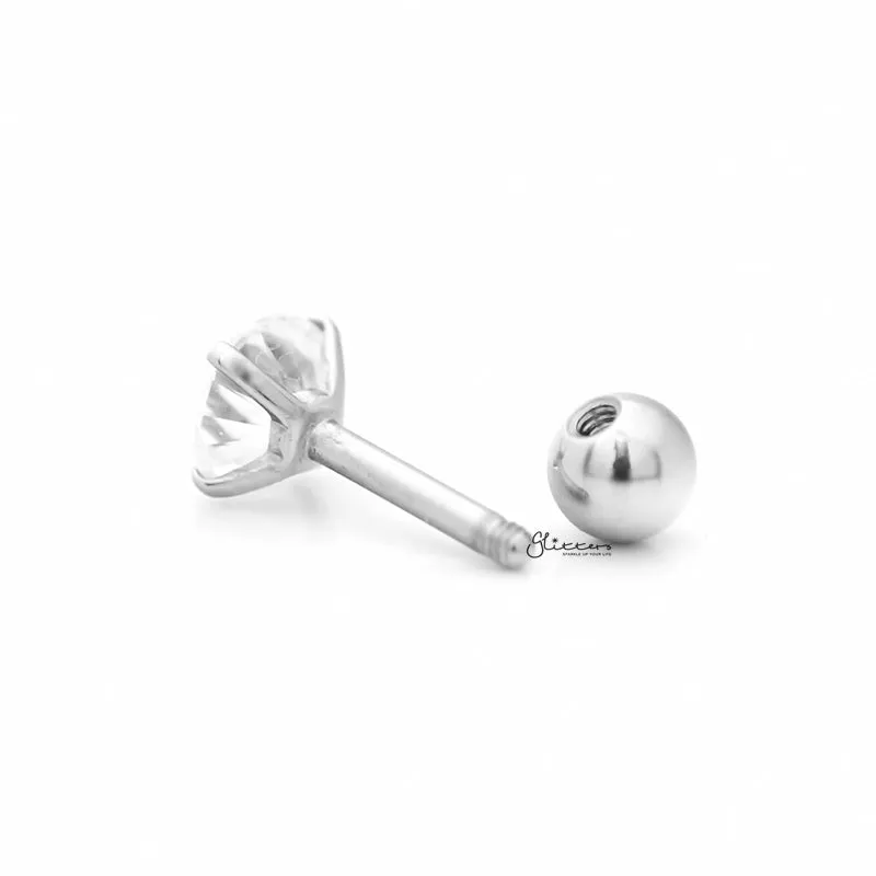 Surgical Steel Prong Set Round CZ Barbell Studs Bundle - Silver