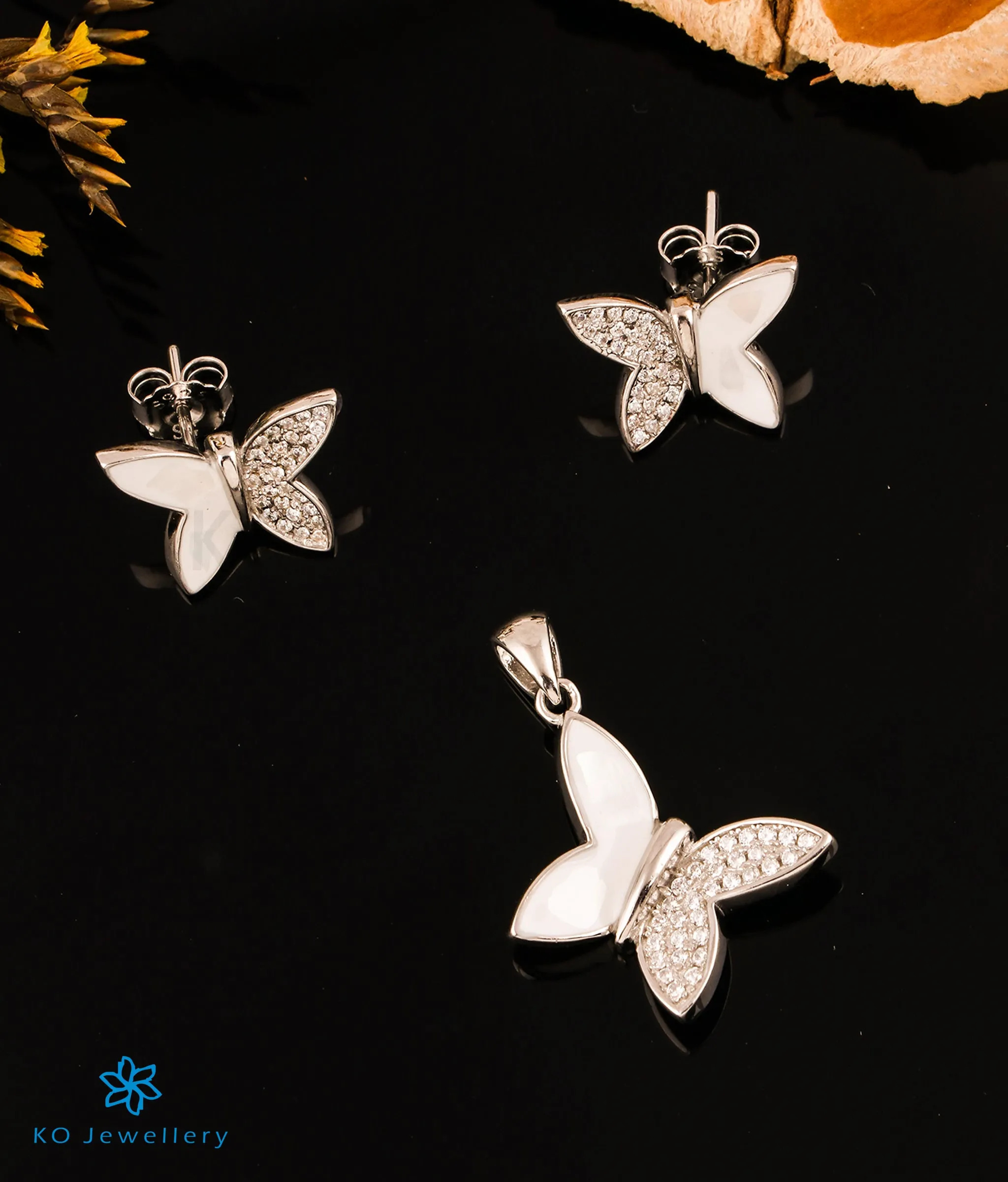 The Bejewelled Butterfly Silver Pendant Set