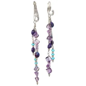 Turquoise, Amethyst, and Silver Chandelier Earrings