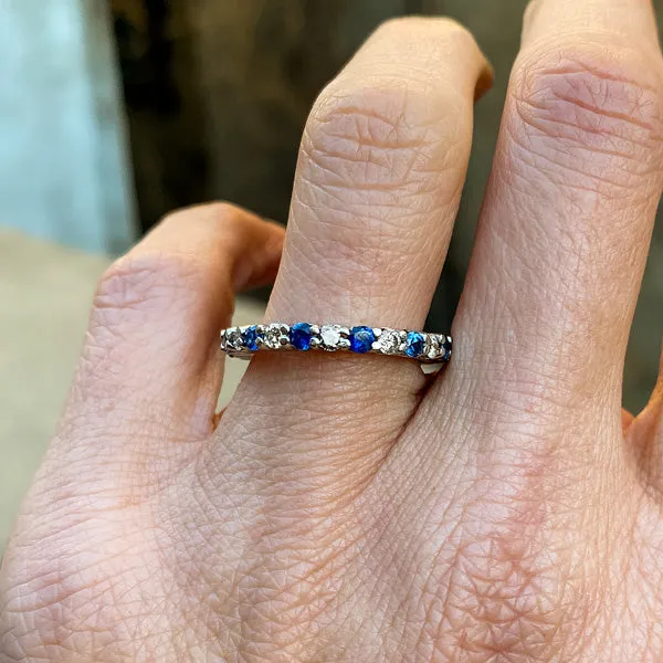 Vintage Sapphire & Diamond Eternity Band, Size 6