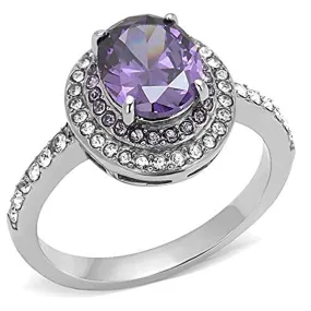 WildKlass Stainless Steel Ring High Polished Women AAA Grade CZ Amethyst