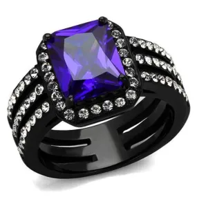 WildKlass Stainless Steel Ring IP Women AAA Grade CZ Tanzanite