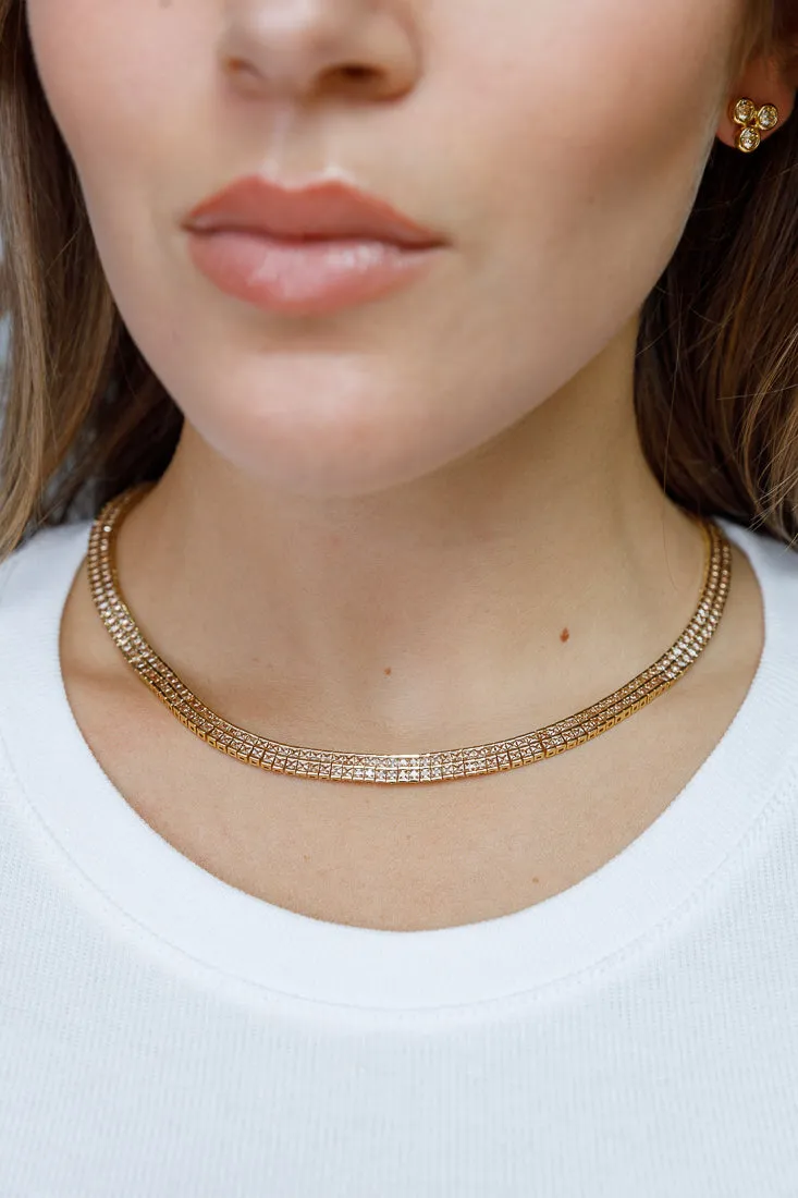 YELLOW TOPAZ LUXURY PRINCESS CUT TENNIS NECKLACE